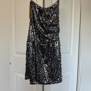 Alice + Olivia Sequin Silk Strapless Mini Dress